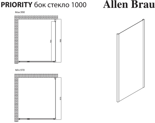 Боковая стенка Allen Brau Priority 3.31047.BA 100х200 стекло прозрачное профиль серебро брашированное - фото 5
