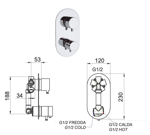 Смеситель для душа Remer Elegance NT94 встраиваемый в стену хром с термостатом - фото 2