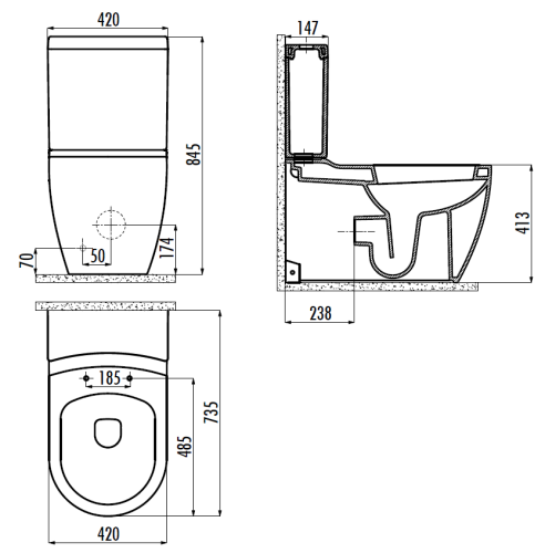Чаша унитаза напольная Creavit Grande GR360-11CB00E-0000 цвет белый без бачка без сиденья душевой смыв - фото 2