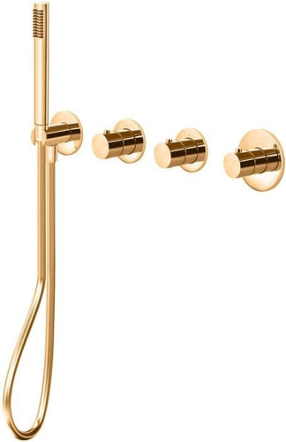Смеситель для ванны с душем Paffoni Modular Box MDE000HG настенный золото с термостатом