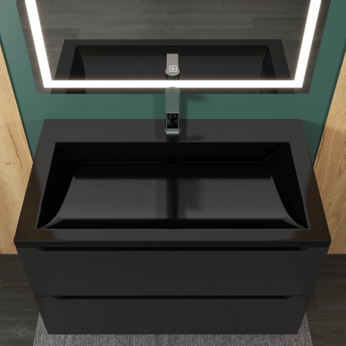 Раковина из литьевого мрамора Uperwood Infinity RInfinity80bg 80х45 полувстраиваемая цвет черный - фото 5