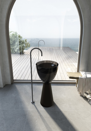 Раковина из полиэфирной смолы Abber KRISTALL AT2703Onyx-Black 45х45 напольная цвет черный матовый без отверстий под смеситель - фото 2