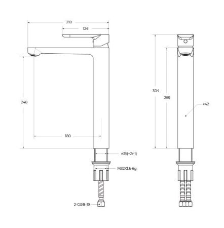 Смеситель для раковины Cezares STYLUS STYLUS-LC-NOP-W0 на столешницу черный