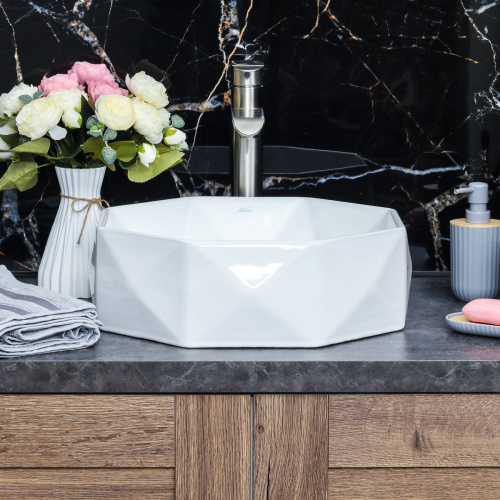 Раковина из сантехнического фарфора Melana 78347-805 42х42 накладная цвет белый без отверстий под смеситель - фото 4