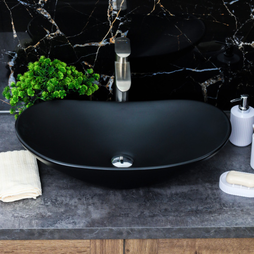 Раковина из сантехнического фарфора Melana 7811AMB-805 62х36 накладная цвет черный без отверстий под смеситель - фото 3