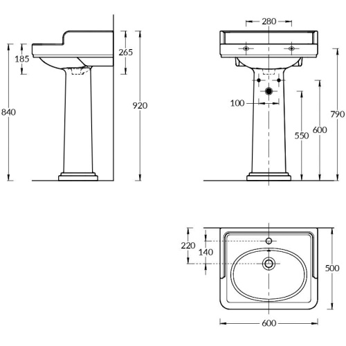 Раковина керамическая Kerama Marazzi POMPEI PO.wb.60 60х50 подвесная цвет белый 1 отверстие под смеситель - фото 2