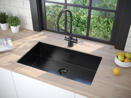 Кухонная мойка Paulmark GERBERG 74 UNI PM257444-GM 69х39 цвет вороненая сталь - фото 3