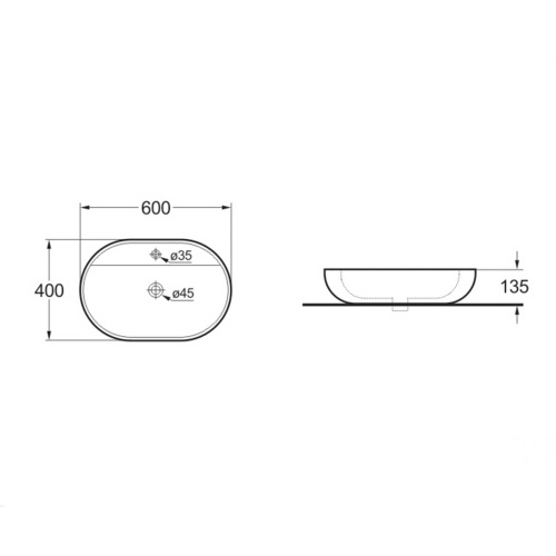 Раковина из сантехнического фарфора Vincea VBS-122 60х40 накладная цвет белый 1 отверстие под смеситель - фото 3