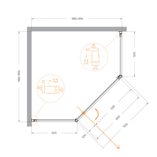 Душевой уголок Cezares ECO ECO-O-P-1-100-C-Cr 100х100 стекло прозрачное профиль хром глянцевый без поддона - фото 3