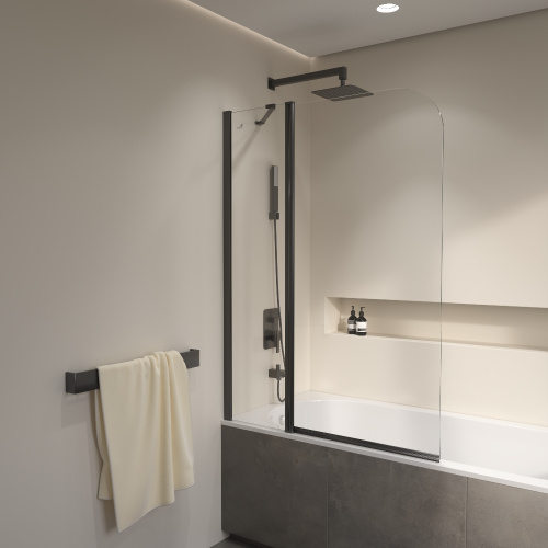 Душевая шторка на ванну RGW Screens 351101112-14 120х140 стекло прозрачное профиль черный ориентация универсальная - фото 2