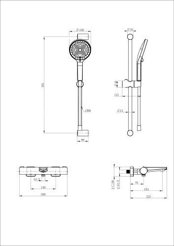 Душевой гарнитур со смесителем Wonzon & Woghand WW-C2021-A-MB настенный черный - фото 2