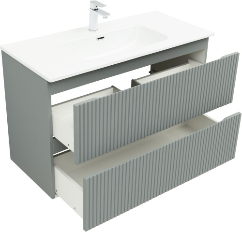 Тумба под раковину Aquanet Джейн (Flat) 00335436 100х45х64 подвесная цвет зеленый/серый - фото 4