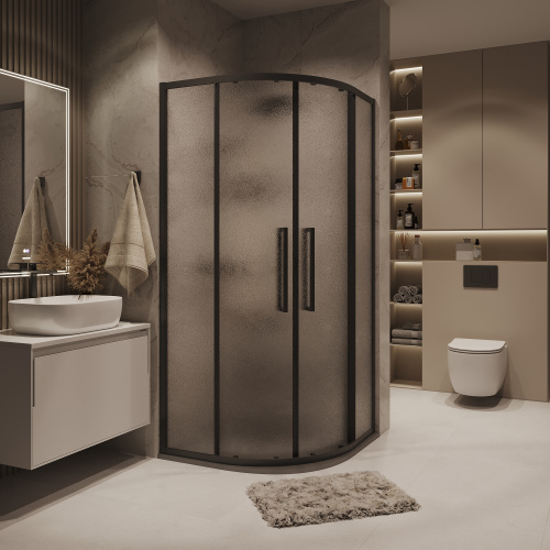 Душевой уголок Grossman Cosmo 301.K33.02.9090.21.02 90х90 стекло текстурное профиль черный матовый без поддона - фото 4