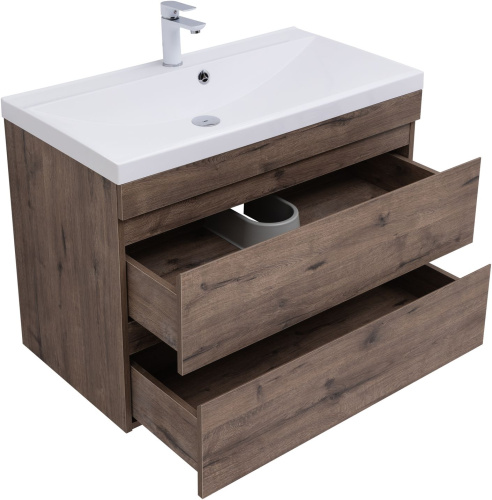 Тумба под раковину Aquanet Нота NEW 00334193 89х47х61 подвесная цвет темное дерево - фото 2