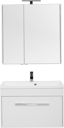 Комплект мебели: тумба с раковиной + зеркало-шкаф Aquanet Августа 00287684 90x48x140 подвесной цвет белый - фото 3