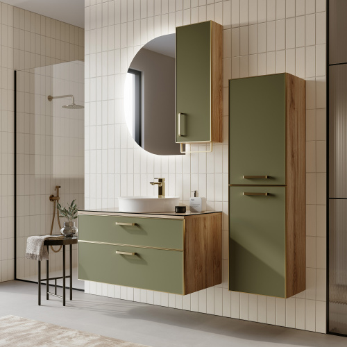 Шкаф-пенал Orka Salerno 3005749 30х16х85 подвесной цвет зеленый матовый/светло-коричневый - фото 3