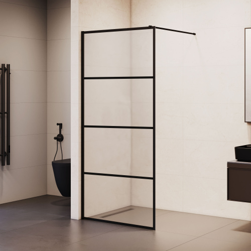 Душевая перегородка RGW Walk In 351001990-84 90х200 стекло с рисунком профиль черный - фото 2