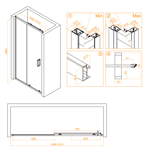 Душевая дверь RGW Classic 32091415-14 150х185 стекло прозрачное профиль черный - фото 5