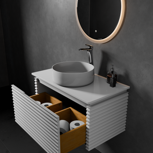 Тумба с раковиной+зеркало Art Decco Jacqueline (Жаклин) AJC08W34S3M0 80x45x40 подвесная цвет белый - фото 3