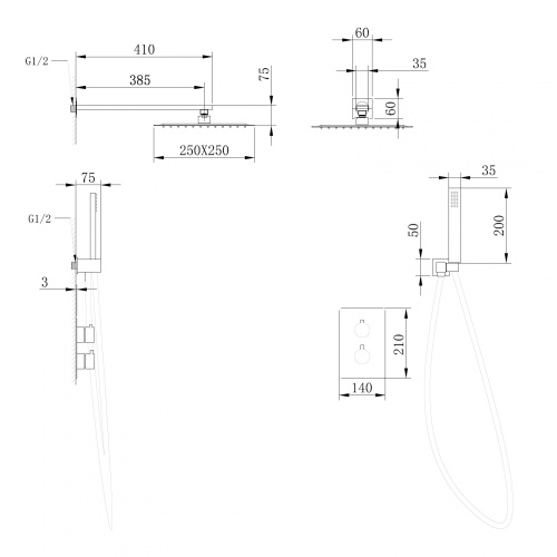 Душевая система ABBER AF8051B встраиваемая в стену с термостатом - фото 3