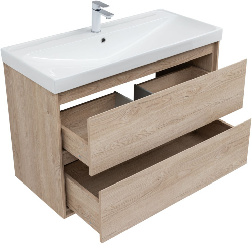Тумба под раковину Aquanet Милан 00336385 100х45х64 подвесная цвет светлое дерево - фото 2