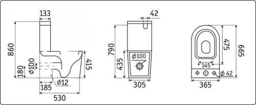 Унитаз напольный с бачком CeramaLux 2178 белый глянцевый с сиденьем микролифт безободковый каскадный смыв - фото 2