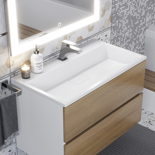 Раковина из литьевого мрамора Uperwood Barsa 293020530 80х45 полувстраиваемая цвет белый - фото 2