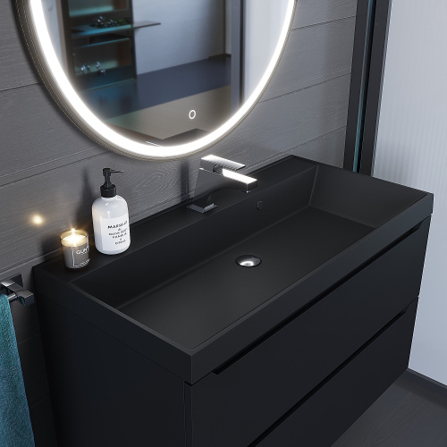 Раковина из искусственного камня Uperwood Classic Quartz 293020634 100х45 полувстраиваемая цвет черный - фото 4