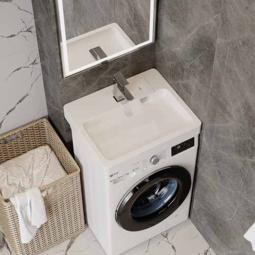 Раковина из литьевого мрамора Teymi Kati Pro T50411 60х49 над стиральной машиной цвет белый 1 отверстие под смеситель - фото 2