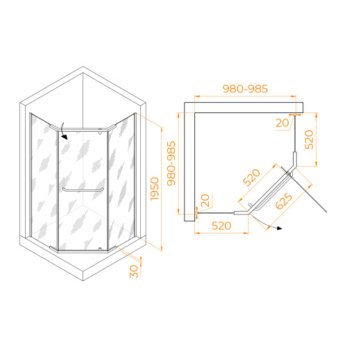 Душевой уголок RGW Passage 35088100-24 100х100 стекло матовое профиль черный без поддона - фото 2