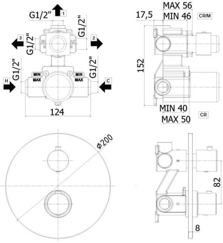 Смеситель для душа Paffoni Light LIQ019NO встраиваемый в стену черный с термостатом - фото 2
