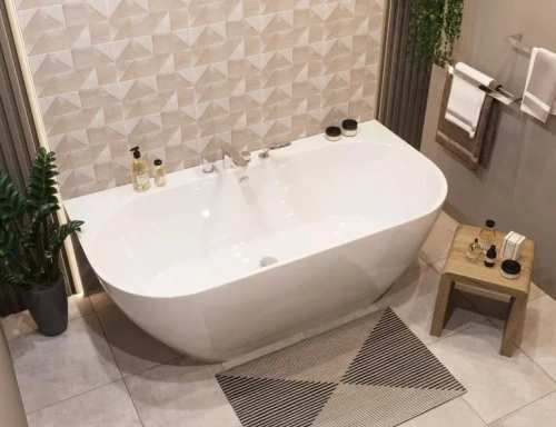 Ванна из литьевго мрамора Taliente Nemi a parete Matt NE17085Matt a parete 170х86 пристенная овальная без каркаса - фото 4