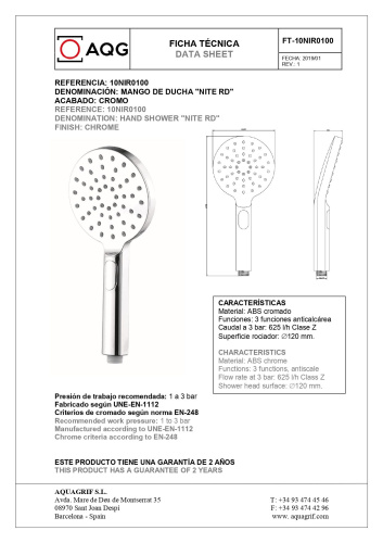 Лейка для ручного душа AQG 10NIR0100 круглая - фото 2