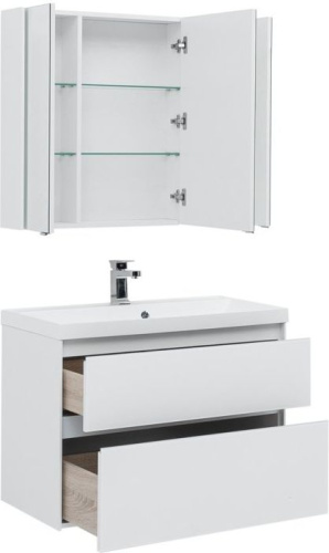 Комплект мебели: тумба с раковиной + зеркало-шкаф Aquanet Гласс 00240467 90x45x141 напольный/подвесной цвет белый - фото 2