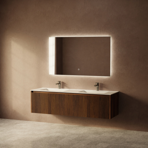 Тумба с раковиной+зеркало Art Decco Camilla (Камилла) ACM15W22D2M0 150x45x40 подвесная цвет черный орех - фото 2