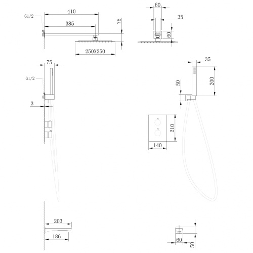 Душевая система ABBER AF8050B встраиваемая в стену с термостатом - фото 3