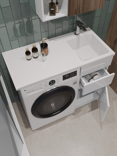 Раковина из искусственного камня Orange Sistema ST-100RAR 100х48 над стиральной машиной цвет белый - фото 5