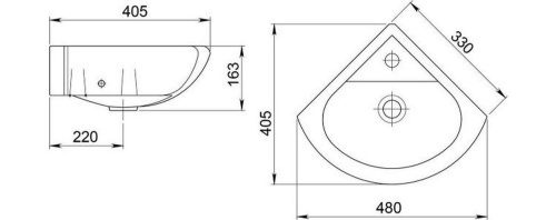 Раковина из сантехнического фарфора Santeri Радиан 1.3130.9.S00.10B.0 48х41 встраиваемая цвет белый 1 отверстие под смеситель - фото 4