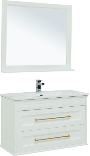 Комплект мебели: тумба с раковиной 101x47x65 + зеркало Aquanet Бостон М 00281192 напольный/подвесной цвет белый - фото 3