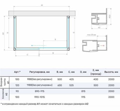 Душевой уголок Vegas-Glass ZP-U TUR+NOVO ZP-U TUR NOVO 120*100 09 Moru 120х100 стекло рифленое профиль золото без поддона - фото 4