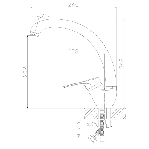 Смеситель для кухни Rossinka B B35-25 на мойку хром - фото 2