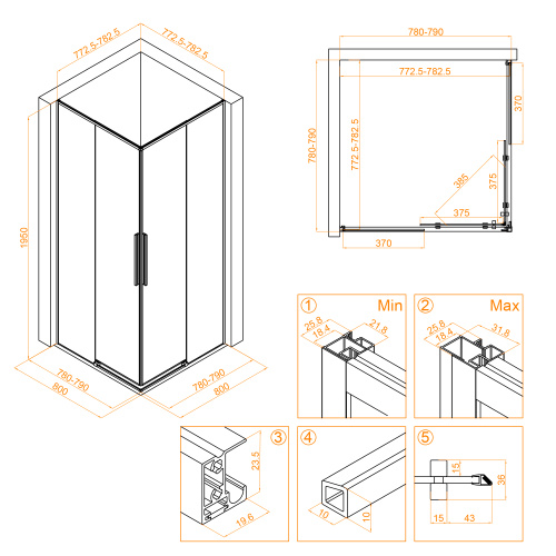 Душевой уголок RGW Stilvoll 32323188-14 80х80 стекло прозрачное профиль черный без поддона - фото 2