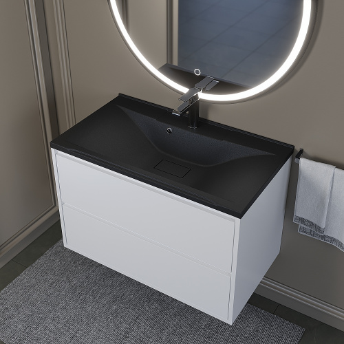 Раковина из искусственного камня Uperwood Elen Quartz 297000019 80х45 полувстраиваемая цвет черный - фото 3