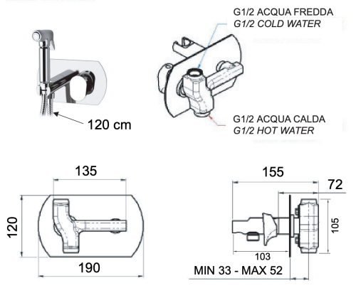Гигиенический душ со смесителем Remer I60VO латунь - фото 2