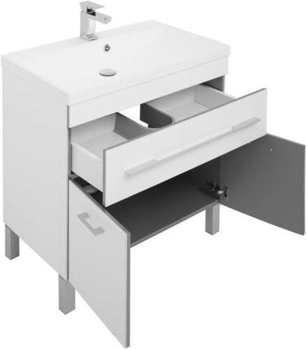 Комплект мебели: тумба с раковиной + зеркало-шкаф Aquanet Верона 00287659 75x48x155 напольный цвет белый - фото 4