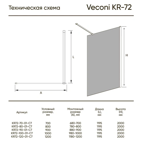 Душевая перегородка Veconi Korato KR72B-110-01-C7 110х200 стекло прозрачное профиль черный - фото 2