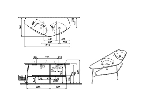 Консоль под раковину Vitra Plural 64043 162х66х71 напольная цвет американский орех - фото 3