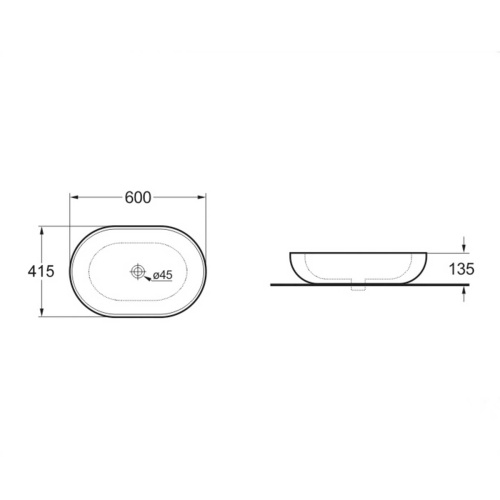 Раковина из сантехнического фарфора Vincea VBS-113MB 60х42 накладная цвет черный матовый без отверстий под смеситель - фото 3