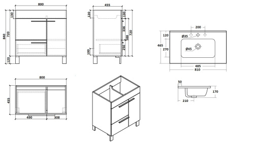 Тумба с раковиной Parly Gill Gill80 80х46х84 подвесная - фото 5