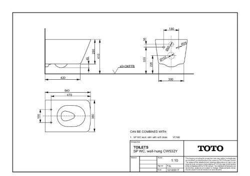 Чаша унитаза подвесная Toto CW532Y цвет белый без сиденья безободковая смыв торнадо - фото 2